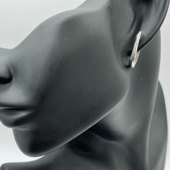 Natural Diamond Sterling Silver Hoop Earrings - Picture 1 of 8